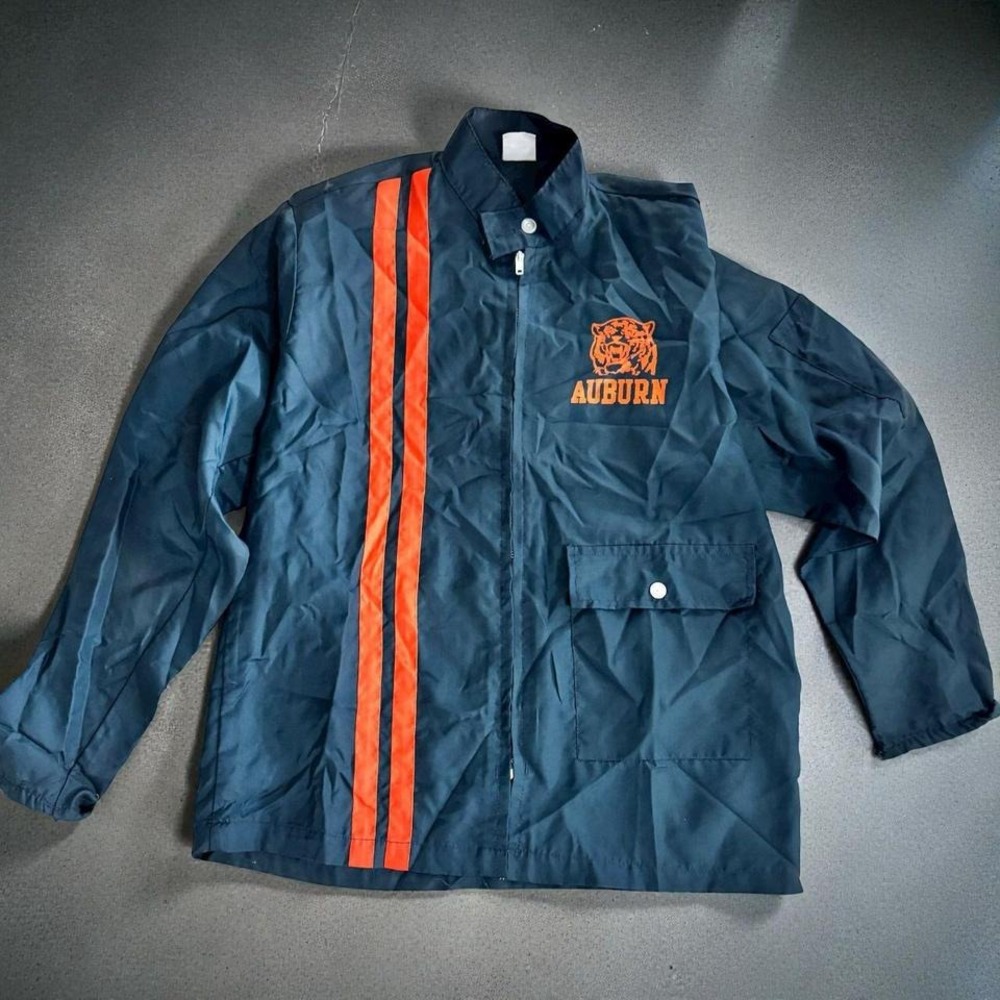 Vintage 80s Auburn Tigers Racing Windbreaker Jacket Navy Orange Ebert Mens M